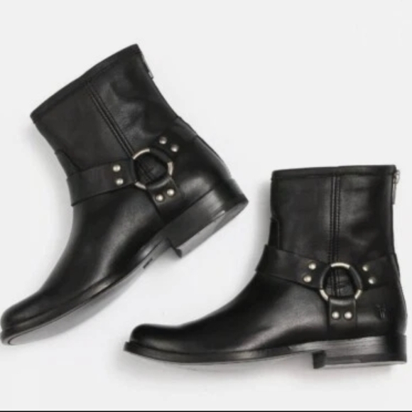 Frye Shoes - Frye Black Leather Harness Ankle Boots